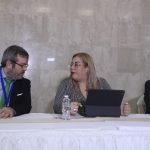 La Comisionada de Derechos Humanos de Honduras, Blanca Izaguirre (c), junto a Isamel Rins (i), defensor del pueblo de Rio Cuarto, Argentina, y José Apolonio (d), procurador para la defensa de derechos humanos de El Salvador, participan en una conferencia de prensa en el marco de inauguración en "Honduras del Encuentro Iberoamericano de Comisionados de Derechos Humanos", en el que se analizará el papel del defensor del pueblo frente a la migración irregular y el desplazamiento forzado por la violencia, hoy en Tegucigalpa (Honduras). EFE/Gustavo Amador