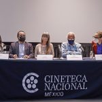 De izquierda a derecha, la directora operativa del MICGénero Tour 2022, Victoria Cabrera; el representante de la Cineteca Nacional, Israel Herrera; la agregada cultural de la Embajada de Suecia en México, Asa Hamnestahl; el director del Fideicomiso para la Promoción y Desarrollo del Cine Mexicano en la Ciudad de México, Cristián Calónico, y la coordinadora de proyectos de cine y arte multimedia del Goethe-Institut Mexiko, Ana Zamboni, participan durante la presentación del Tour 2022 de la Muestra Internacional de Cine con Perspectiva de Género "MICGénero", hoy, en Ciudad de México (México). EFE/ José Méndez