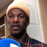 Fotografía de archivo en la que se registró a Jimmy Butler, escolta de los Heat de Miami, en Houston (Texas, EE.UU.). Butler jugó este domingo baloncesto con aficionados en una cancha pública de Quito (Ecuador). EFE/Marcelino Benito