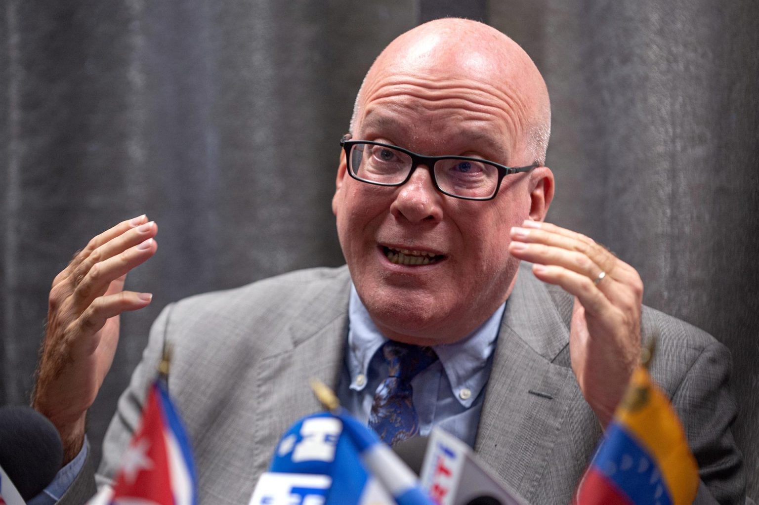 El presidente del Directorio Democrático Cubano, Orlando Gutiérrez, habla durante una rueda de prensa en Miami, Florida (EE.UU.). Imagen de archivo. EFE/ Giorgio Viera