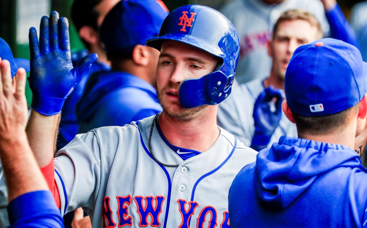 Imagen de archivo del jugador Pete Alonso (c). EFE/TANNEN MAURY