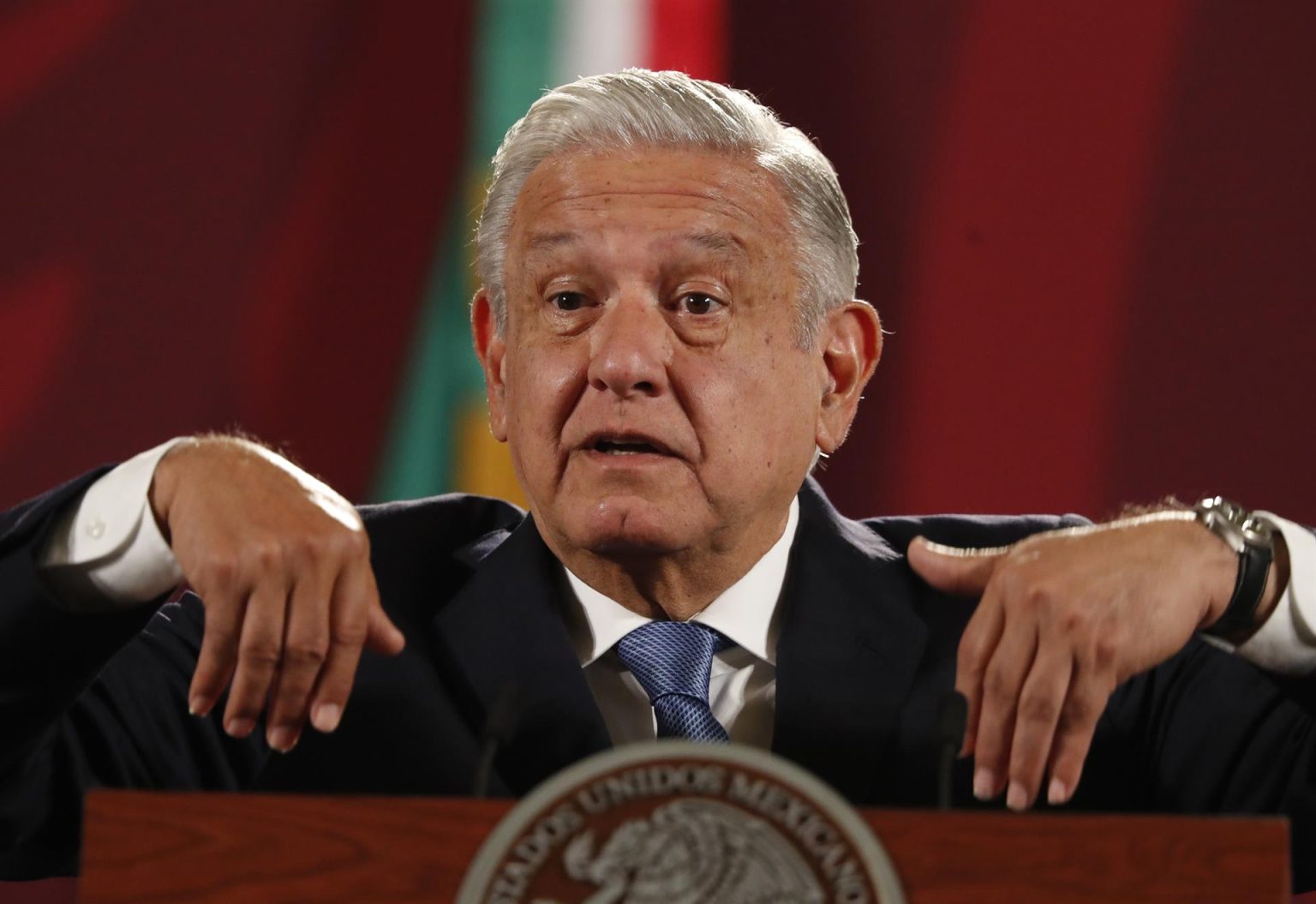 El presidente de México, Andrés Manuel López Obrador, habla hoy durante su rueda de prensa matutina en Palacio Nacional, en Ciudad de México (México). EFE/Mario Guzmán