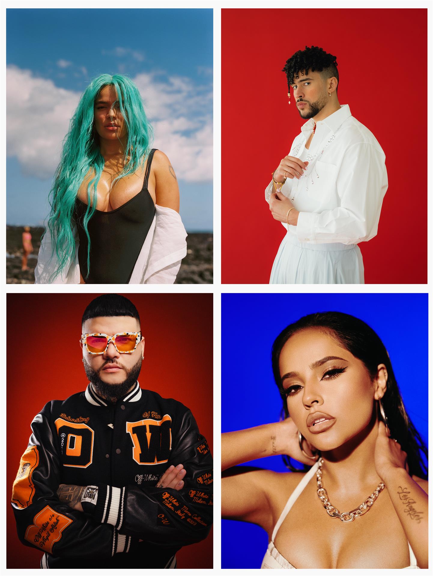 Combo de fotografías promocionales cedidas por Revista Billboard que muestra a Bad Bunny, Karol G, Becky G y Farruko. EFE/ Revista Billboard SOLO USO EDITORIAL SOLO DISPNIBLE PARA ILUSTRAR LA NOTICIA QUE ACOMPAÑA (CRÉDITO OBLIGATORIO)