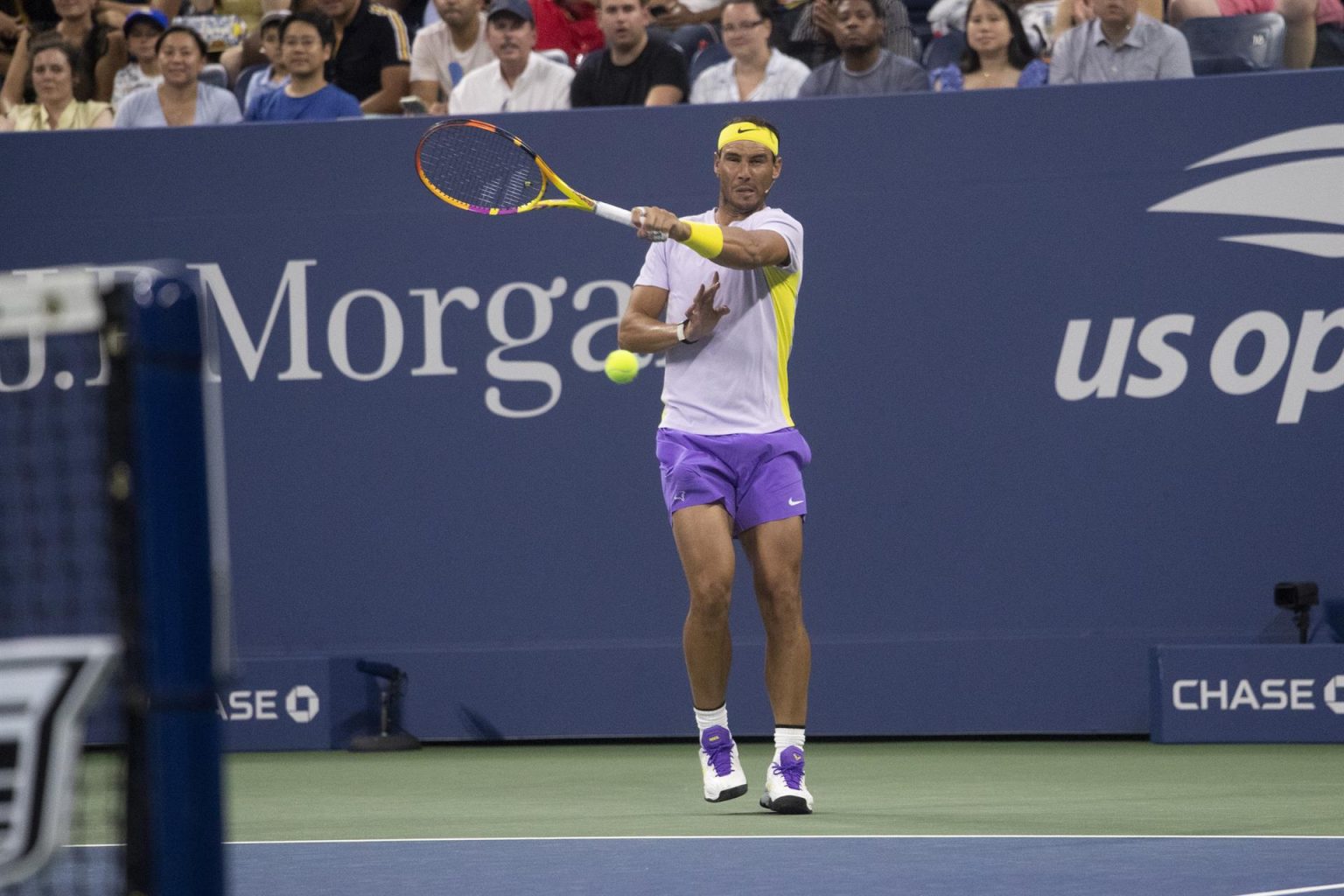 Rafael Nadal en acción durante el partido de exhibición "El tenis juega por la paz" en el USTA Billie Jean King National Tennis Center, en Nueva York (EE.UU.), este 24 de agosto de 2022. EFE/EPA/Sarah Yenesel