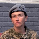 La soldado ucraniana Andriana Arekhta habla con Efe durante una entrevista el 20 de septiembre de 2022 en Washington (EE.UU.). EFE/Octavio Guzmán