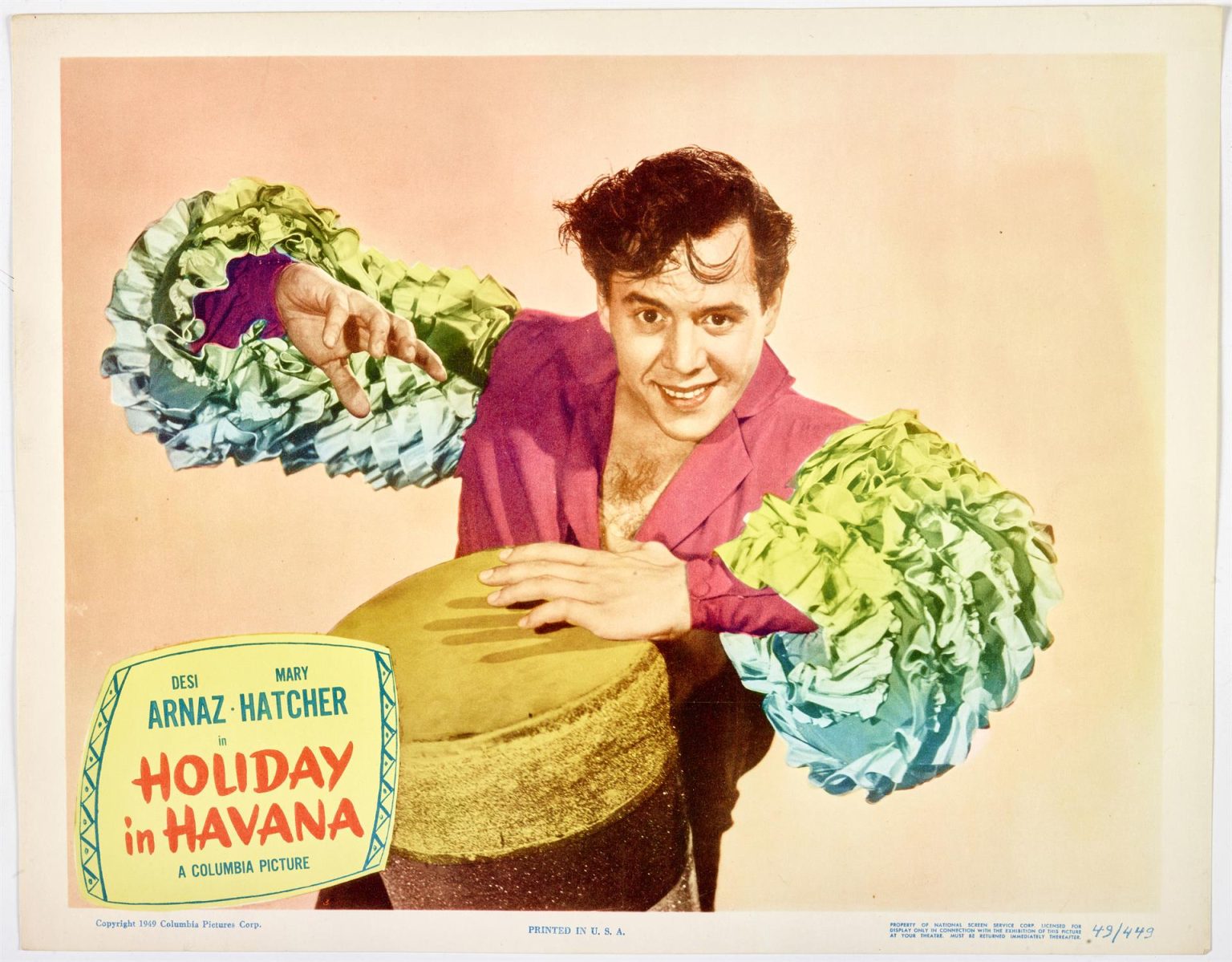 Fotografía cedida por The Wolfsonian, museo administrado por la Florida International University (FIU), donde se aprecia uno de los carteles de la película "Holiday in Havana" -Vacaciones en La Habana- (1949), que forma parte de la exposición "Turn the Beat Around" que demuestra cómo tres décadas de intensa interacción cultural entre Cuba y Estados Unidos (las de los años 30, 40 y 50 del siglo XX) moldearon profundamente las tradiciones musicales de ambas naciones. EFE/The Wolfsonian-FIU /SOLO USO EDITORIAL /NO VENTAS /SOLO DISPONIBLE PARA ILUSTRAR LA NOTICIA QUE ACOMPAÑA /CRÉDITO OBLIGATORIO