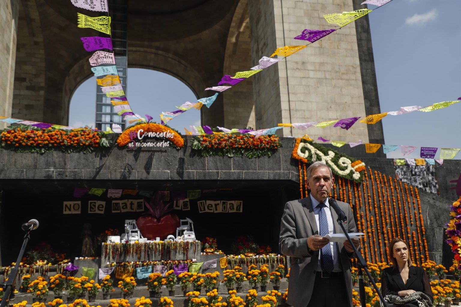 El representante en México de la Oficina del Alto Comisionado de Naciones Unidas para los Derechos Humanos, Guillermo Fernández, habla hoy durante su participación de un acto protocolario en la Ciudad de México (México). EFE/Isaac Esquivel