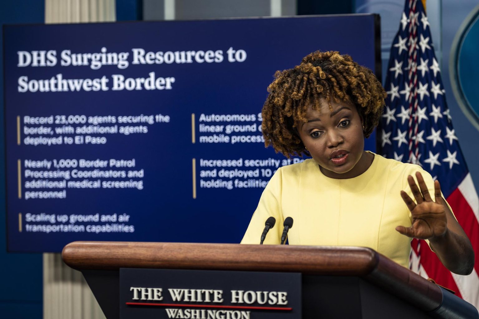 White House Press Secretary Karine Jean-Pierre speaks during the daily press briefing at the White House in Washington, DC, USA, 19 December 2022. EFE/EPA/Samuel Corum / POOL