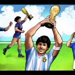 Fotografía cedida por la plataforma de arte digital NFT Nifty Gateway donde se muestra la obra del argentino José Delbo, titulada "El Pibe de Oro", que muestra a Maradona en diferentes momentos culminantes de su carrera, y que tendrá 10 ediciones que se venderán mediante un formato de subasta clasificada, que estará abierta durante 24 horas. EFE/ José Delbo/Nifty Gateway SÓLO USO EDITORIAL/SÓLO DISPONIBLE PARA ILUSTRAR LA NOTICIA QUE ACOMPAÑA (CRÉDITO OBLIGATORIO)