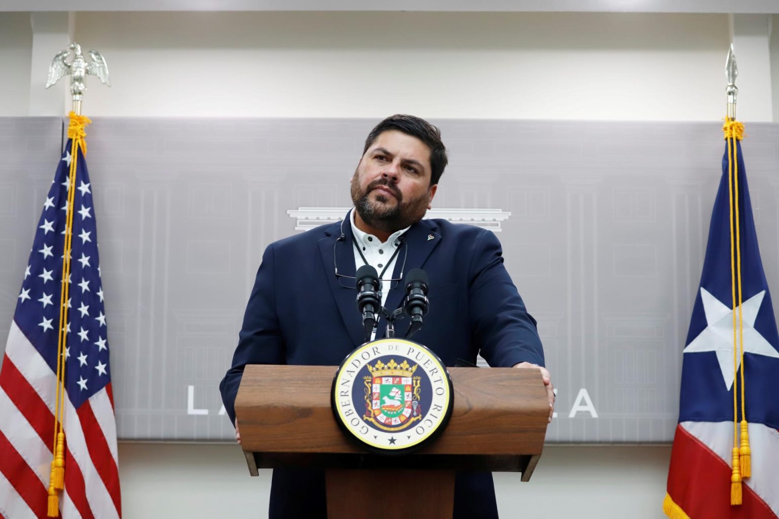 Fotografía de archivo del secretario de Salud, Carlos Mellado, ofrece declaraciones hoy, desde la Fortaleza en San Juan (Puerto Rico). FE/ Thais Llorca