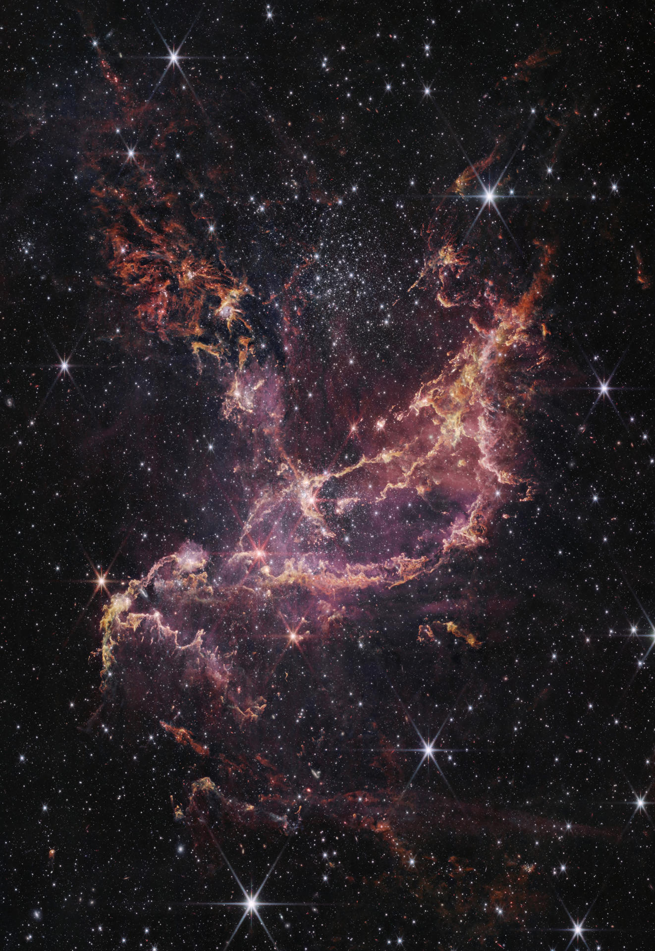 Fotografía sin fecha cedida por la NASA que muestra la región NGC 346, una de las regiones de formación de estrellas más dinámicas en las galaxias cercanas, tomada por el telescopio espacial James Webb de la Administración Estadounidense de Aeronáutica y el Espacio (NASA), la Agencia Espacial Europea (ESA) y la Agencia Espacial Canadiense (CSA). EFE/NASA/ESA/CSA /SOLO USO EDITORIAL /NO VENTAS /SOLO DISPONIBLE PARA ILUSTRAR LA NOTICIA QUE ACOMPAÑA /CRÉDITO OBLIGATORIO