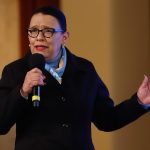 La secretaria de Seguridad y Protección Ciudadana, Rosa Icela Rodríguez, habla durante la rueda de prensa diaria de Presidencia, en el Palacio Nacional de la Ciudad de México (México). Imagen de archivo. EFE/ Isaac Esquivel