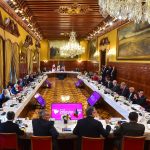 Fotografía cedida por la Presidencia de México donde se ve la reunión sostenida por el presidente de los Estados Unidos Joe Biden (i, atrás), su homologo de México Andrés Manuel López Obrador (c, atrás) y el primer ministro de Canadá Justin Trudeau (d, atrás) hoy, en el Palacio Nacional de Ciudad de México (México). EFE/ Presidencia de México /SOLO USO EDITORIAL/SOLO DISPONIBLE PARA ILUSTRAR LA NOTICIA QUE ACOMPAÑA (CRÉDITO OBLIGATORIO)