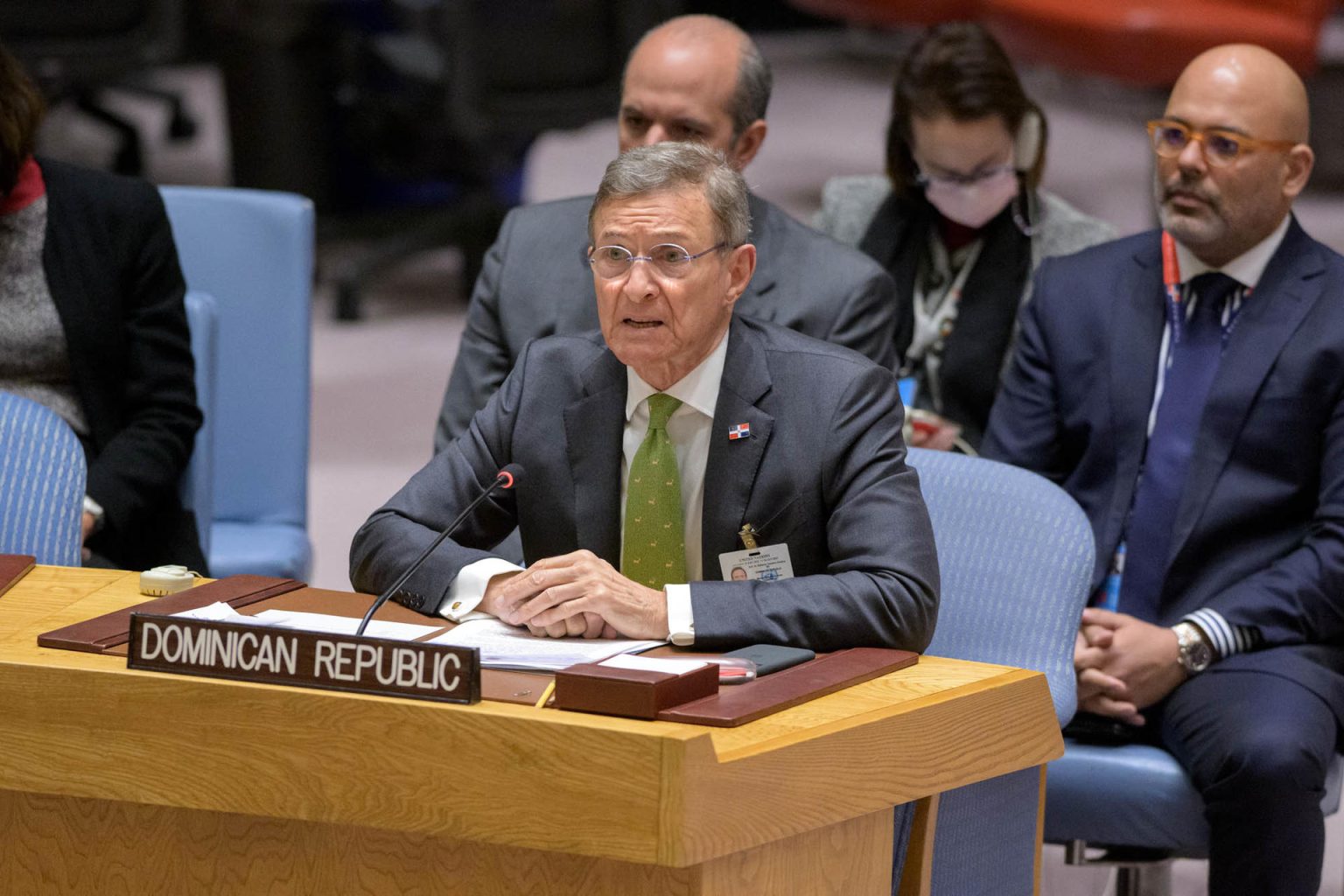 Fotografía cedida por la ONU donde aparece el canciller dominicano, Roberto Álvarez, mientras habla hoy durante una reunión del Consejo de Seguridad sobre Haití, en la sede del organismo internacional en Nueva York (EE.UU.).  EFE/ Manuel Elías/ONU SÓLO USO EDITORIAL/SÓLO DISPONIBLE PARA ILUSTRAR LA NOTICIA QUE ACOMPAÑA (CRÉDITO OBLIGATORIO)