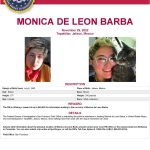 Fotografía del cartel del Buró Federal de Investigaciones de Estados Unidos (FBI) donde aparece Mónica de León Barba fue secuestrada el 29 de noviembre de 2022 mientras caminaba a casa con su perro en Tepatitlán, estado de Jalisco, México.  EFE/FBI /SOLO USO EDITORIAL/NO VENTAS/SOLO DISPONIBLE PARA ILUSTRAR LA NOTICIA QUE ACOMPAÑA/CRÉDITO OBLIGATORIO