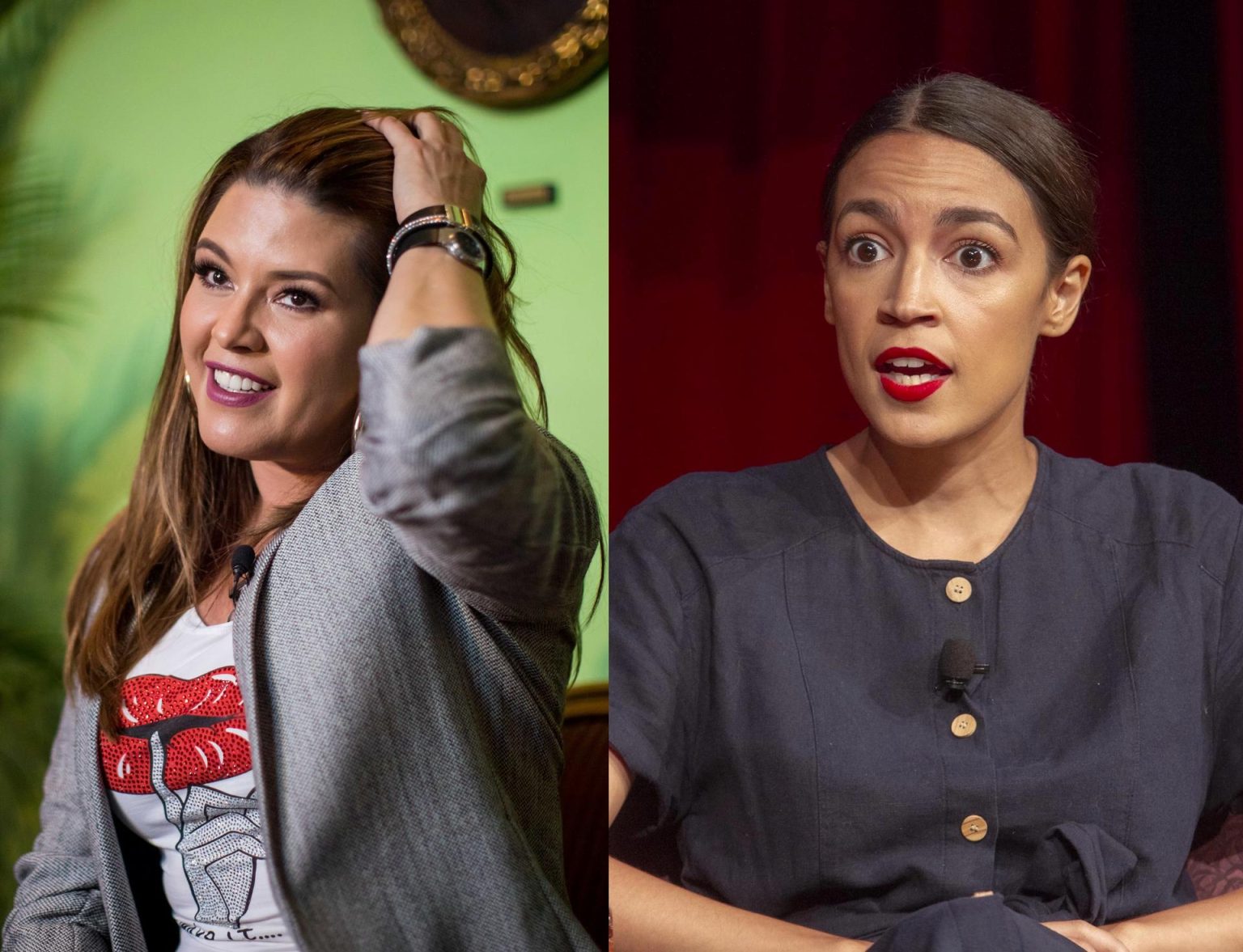 Composición de dos fotografías de archivo donde aparece la actriz y ex reina de belleza venezolana Alicia Machado (i) y la miembro de la Cámara de Representantes por el Distrito 14 de Nueva York, Alexandria Ocasio Cortez. EFE