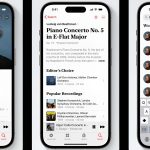 Fotografía promocional cedida por Apple donde se muestran tres ventanillas de su nueva aplicación "Apple Music Classical", diseñada específicamente para este género, que según anunció este jueves lanzará el 28 de marzo y que estará disponible sin costo adicional para los suscriptores Apple Music. EFE/Apple /SOLO USO EDITORIAL /NO VENTAS /SOLO DISPONIBLE PARA ILUSTRAR LA NOTICIA QUE ACOMPAÑA /CRÉDITO OBLIGATORIO