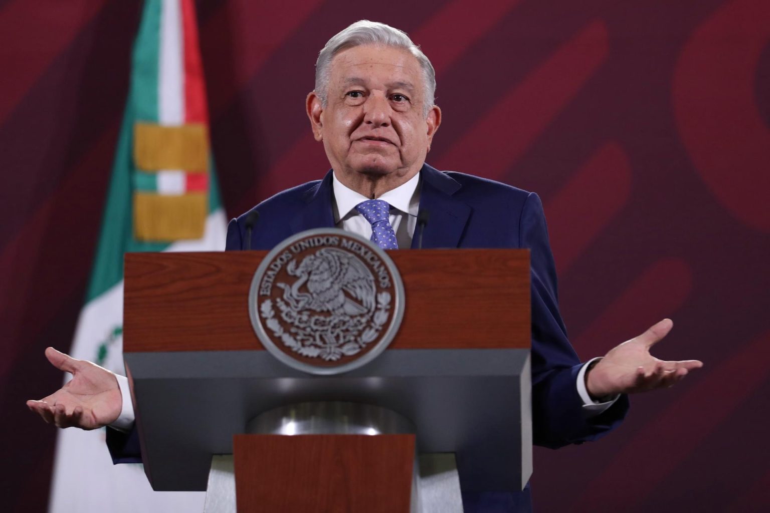 El presidente de México, Andrés Manuel López Obrador, durante su conferencia matutina hoy, en Palacio Nacional en la Ciudad de México (México). EFE/Sáshenka Gutiérrez