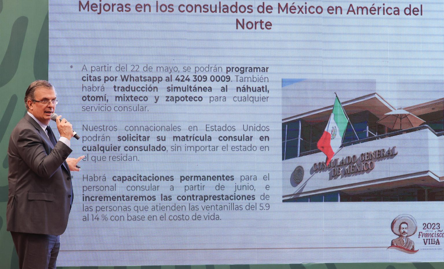 Fotografía cedida hoy, por la presidencia de México, del secretario de Relaciones Exteriores, Marcelo Ebrard, durante su participación en una rueda de prensa del mandatario mexicano, Andrés Manuel López Obrador, en el estado de Puebla (México). EFE/Presidencia de México/SOLO USO EDITORIAL/SOLO DISPONIBLE PARA ILUSTRAR LA NOTICIA QUE ACOMPAÑA(CRÉDITO OBLIGATORIO)