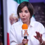 La coordinadora del Fondo Mundial para la Naturaleza (WWF) en México, Ana Laura de la Torre, habla durante una rueda de prensa en la Universidad Anáhuac hoy, en Ciudad de México. (México). EFE/Isaac Esquivel