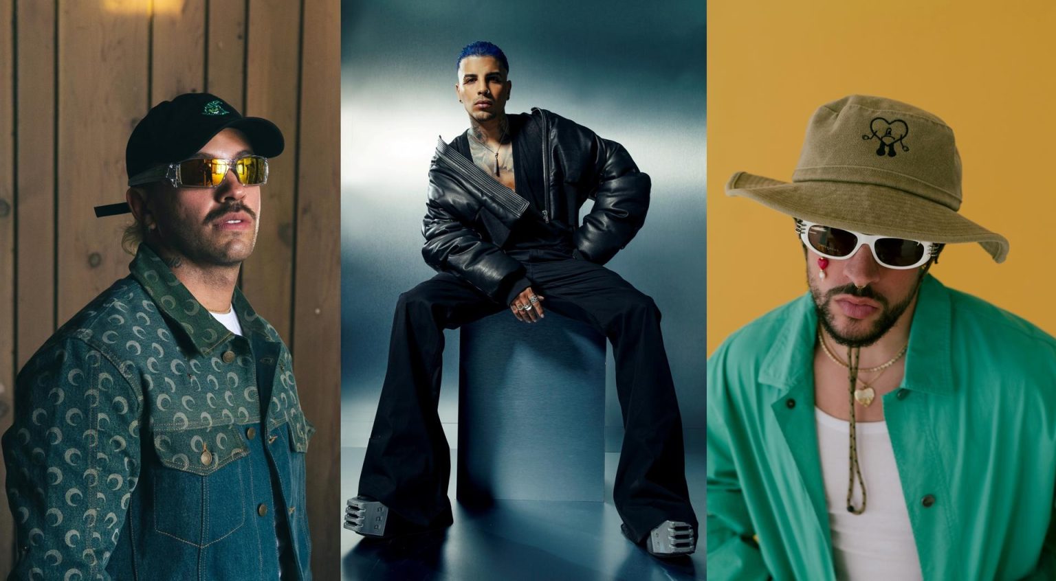 Composición de tres fotografías cedidas por los Premios Tu Música Urbano donde aparecen (i-d) los cantantes Feid, Rauw Alejandro y Bad Bunny, quienes lideran las nominaciones de la cuarta edición de los Premios Tu Música Urbano, que se celebrará en Puerto Rico el próximo 15 de junio. EFE/ Premios Tu Música Urbano / SOLO USO EDITORIAL/ SOLO DISPONIBLE PARA ILUSTRAR LA NOTICIA QUE ACOMPAÑA (CRÉDITO OBLIGATORIO)