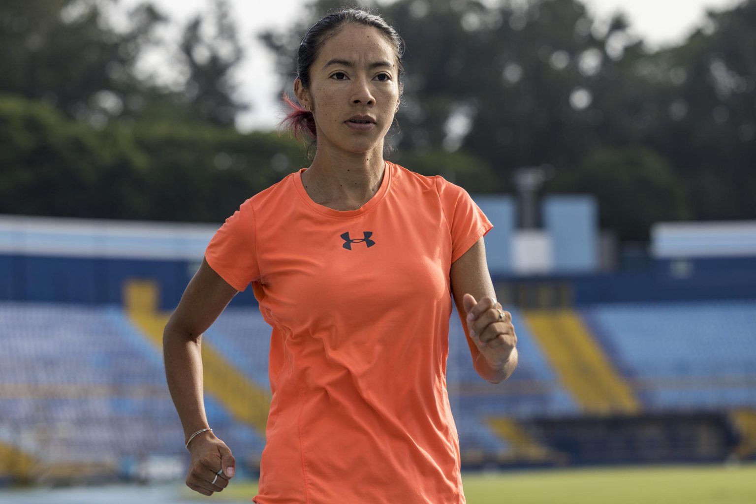 La marchista guatemalteca Maritza Poncio fue registrada el pasado 7 de junio, durante un entrenamiento para competir en los próximos Juegos Centroamericanos y del Caribe, en el estadio nacional Doroteo Guamuch, en la Ciudad de Guatemala (Guatemala). EFE/Esteban Biba