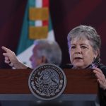 La secretaria mexicana de Relaciones Exteriores, Alicia Bárcenas, habla durante la rueda de prensa matutina de la Presidencia, hoy, en el Palacio Nacional de la Ciudad de México (México). EFE/ Mario Guzmán