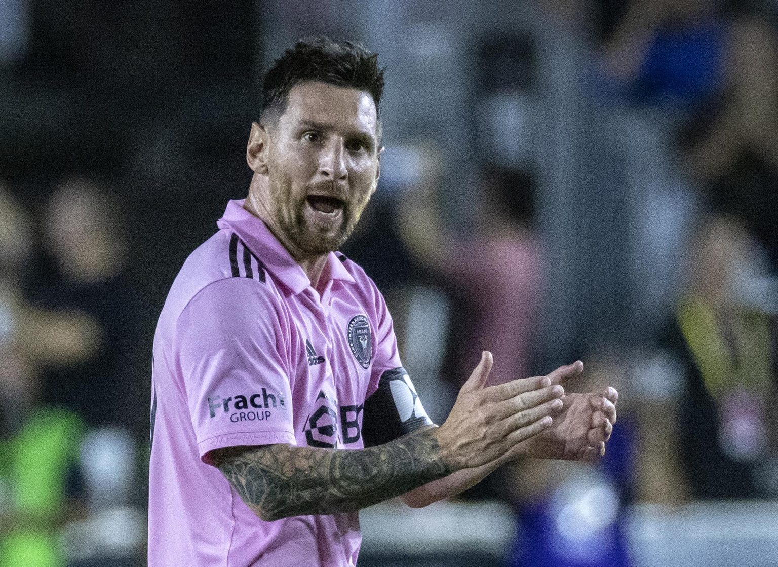 El jugador argentino Lionel Messi de Inter Miami CF celebra su gol. EFE/EPA/CRISTOBAL HERRERA-ULASHKEVICH