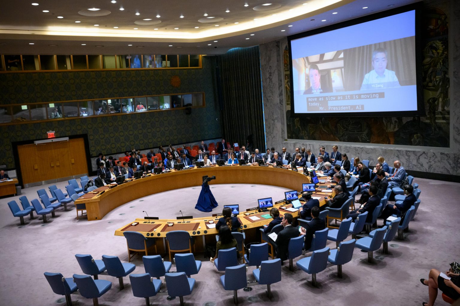 Fotografía cedida por la ONU donde se aprecia una vista general del pleno del Consejo de Seguridad durante su primera reunión sobre inteligencia artificial (IA), hoy en la sede del organismo internacional en Nueva York (EE. UU). EFE/Loey Felipe/ONU /SOLO USO EDITORIAL /NO VENTAS /SOLO DISPONIBLE PARA ILUSTRAR LA NOTICIA QUE ACOMPAÑA /CRÉDITO OBLIGATORIO