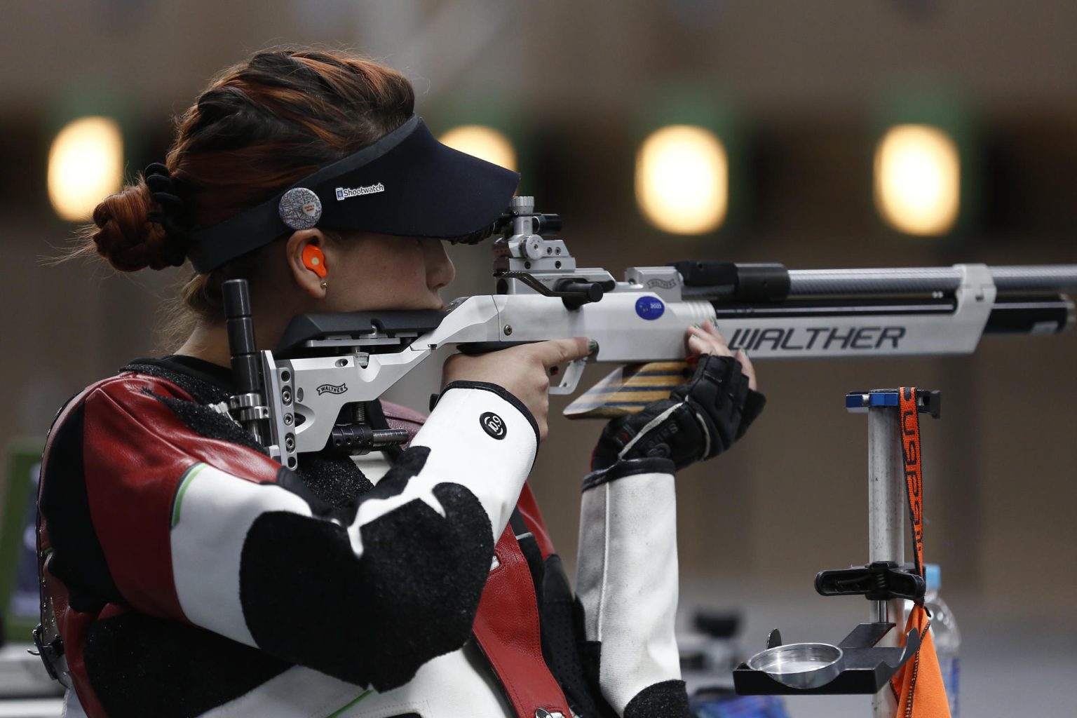 La mexicana Andrea Palafox fue registrada el pasado 30 de junio, durante la competencia de tiro modalidad rifle 10 metros de los Juegos Centroamericanos y del Caribe, en el polígono del estadio Jorge 'Mágico' González, en San Salvador (El Salvador). EFE/ Rodrigo Sura