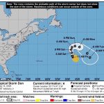 Imagen cedida por el Centro Nacional de Huracanes (NHC) de Estados Unidos donde se muestra el pronóstico de la trayectoria de la tormenta subtropical Don en el Atlántico.EFE/ NHC/ SOLO USO EDITORIAL/ SOLO DISPONIBLE PARA ILUSTRAR LA NOTICIA QUE ACOMPAÑA (CRÉDITO OBLIGATORIO)