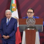 La secretaria de Seguridad y Protección Ciudadana (SSPC), Rosa Icela Rodríguez, habla durante una rueda de prensa hoy, en el Palacio Nacional de Ciudad de México (México). EFE/José Méndez