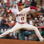 El lanzador abridor de Los Angeles Angels, Shohei Ohtani, lanza durante el partido de béisbol de la MLB entre los Gigantes de San Francisco y los Angelinos de Los Ángeles, este 9 de agosto de 2023. EFE/EPA/CENA DE ALLISON