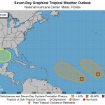 Imagen cedida hoy por el Centro Nacional de Hurcanes (NHC) de EE.UU que muestra la ubicación de tres sistemas tropicales en el Atlántico bajo vigilancia de los meteorólogos. EFE/ NHC /SOLO USO EDITORIAL /SOLO DISPONIBLE PARA ILUSTRAR LA NOTICIA QUE ACOMPAÑA (CRÉDITO OBLIGATORIO)