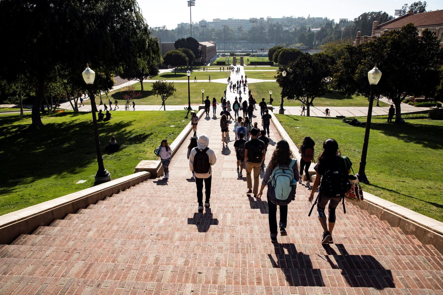 Estudiantes caminan en el campus de la Universidad de California en Los Ángeles (UCLA). Fotografía de archivo. EFE/ Etienne Laurent