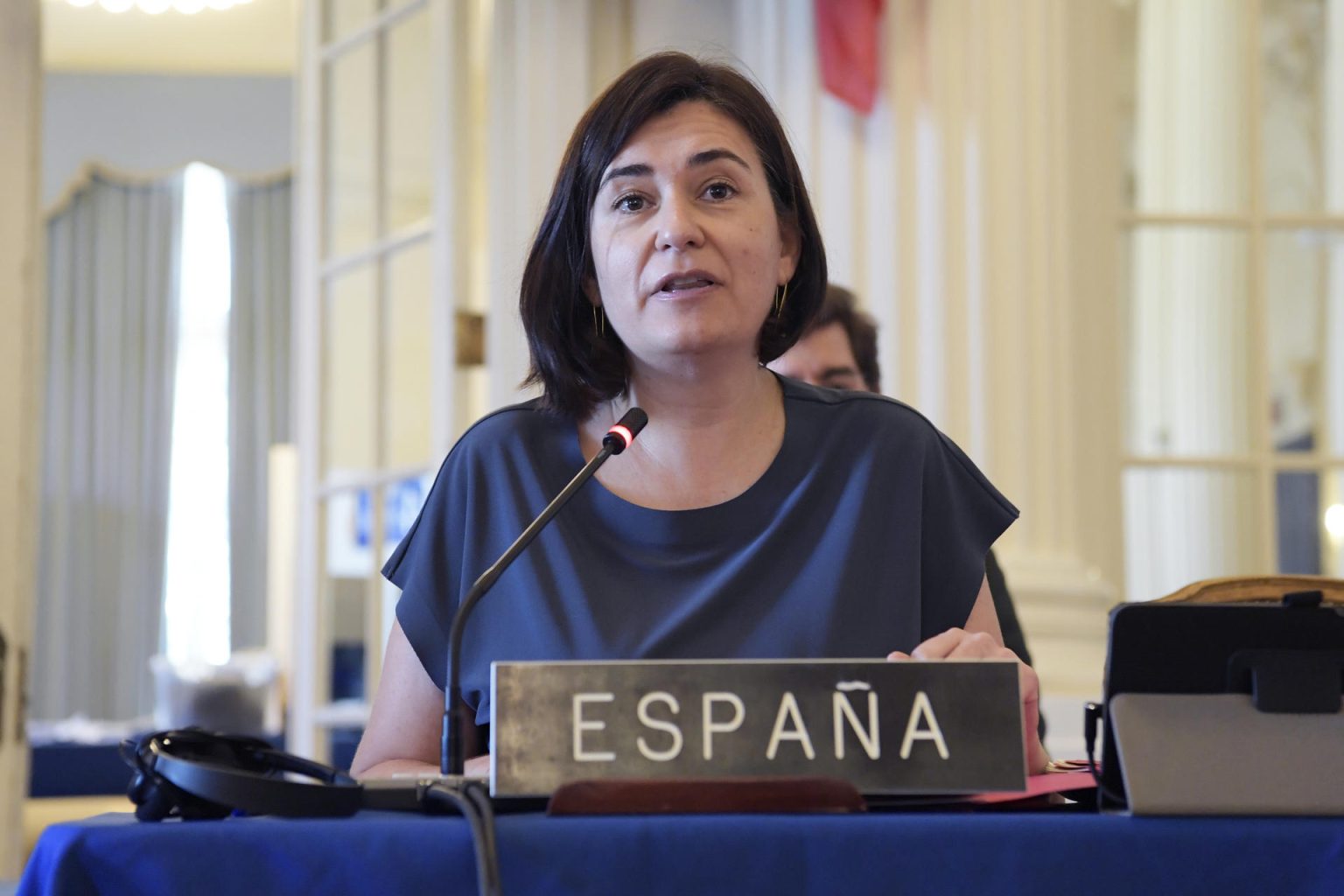 La observadora permanente de España ante la Organización de los Estados Americanos (OEA), Carmen Montón, habla durante una sesión ordinaria del Consejo Permanente celebrada hoy en la sede del organismo en Washington. EFE/Lenin Nolly