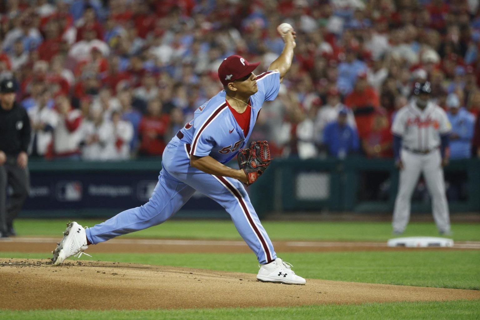 El lanzador de los Philadelphia Phillies Ranger Suarez, en una fotografía de archivo. EFE/EPA/Justin Lane