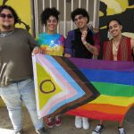 De izquierda a derecha Inarú Nadia de la Fuente, intersexual y líder del proyecto 'La sombrilla queer', André Rodil, persona no binaria y transgénero, Maru Rosa Hernández y Gé Areidawani Castro posan para EFE el 14 de noviembre de 2023 en la sede de Amnistía Internacional de Río Piedras en San Juan (Puerto Rico). EFE/Esther Alaejos