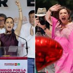 Combo de fotografías de archivo, donde se observa a la oficialista Claudia Sheinbaum (i), y a la opositora Xóchitl Gálvez (d), durante sus respectivos cierres de campaña en la Ciudad de México (México). EFE/José Méndez/Mario Guzmán