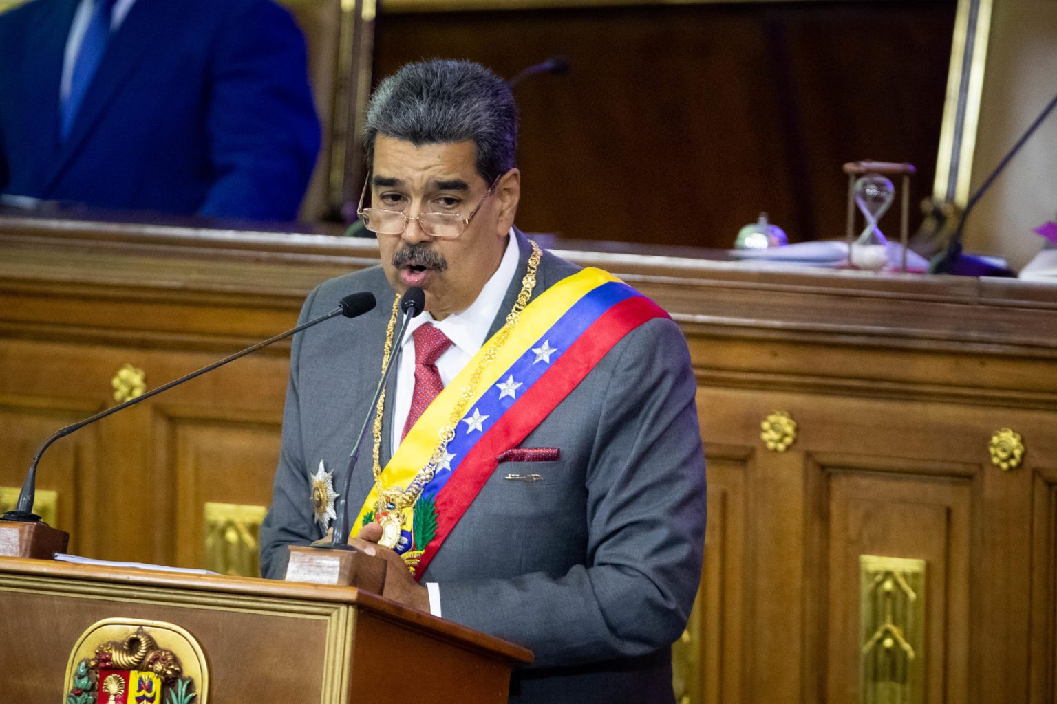 El presidente venezolano, Nicolás Maduro, presenta su rendición de cuentas ante la Asamblea Nacional (AN, Parlamento), de contundente mayoría oficialista, hoy, en Caracas (Venezuela). Imagen de archivo. EFE/ Rayner Peña R.