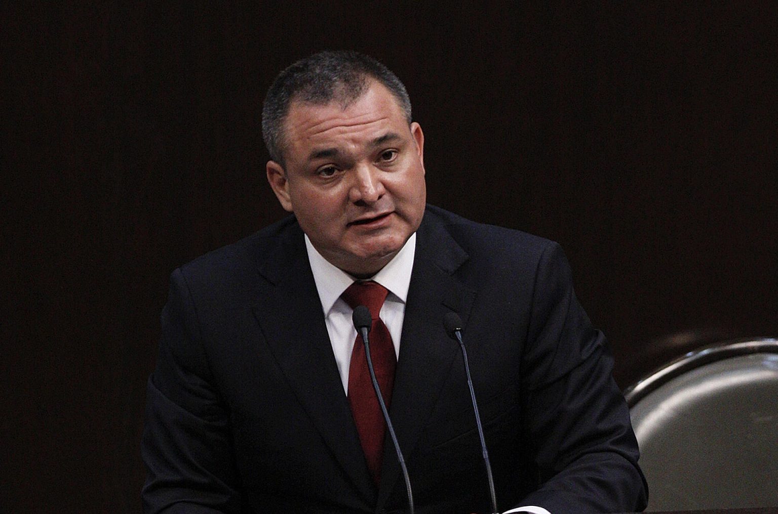 Fotografía de archivo del exsecretario de Seguridad Pública Genaro García Luna, durante una comparecencia en la Cámara de Diputados de la Ciudad de México (México). EFE/Mario Guzmán