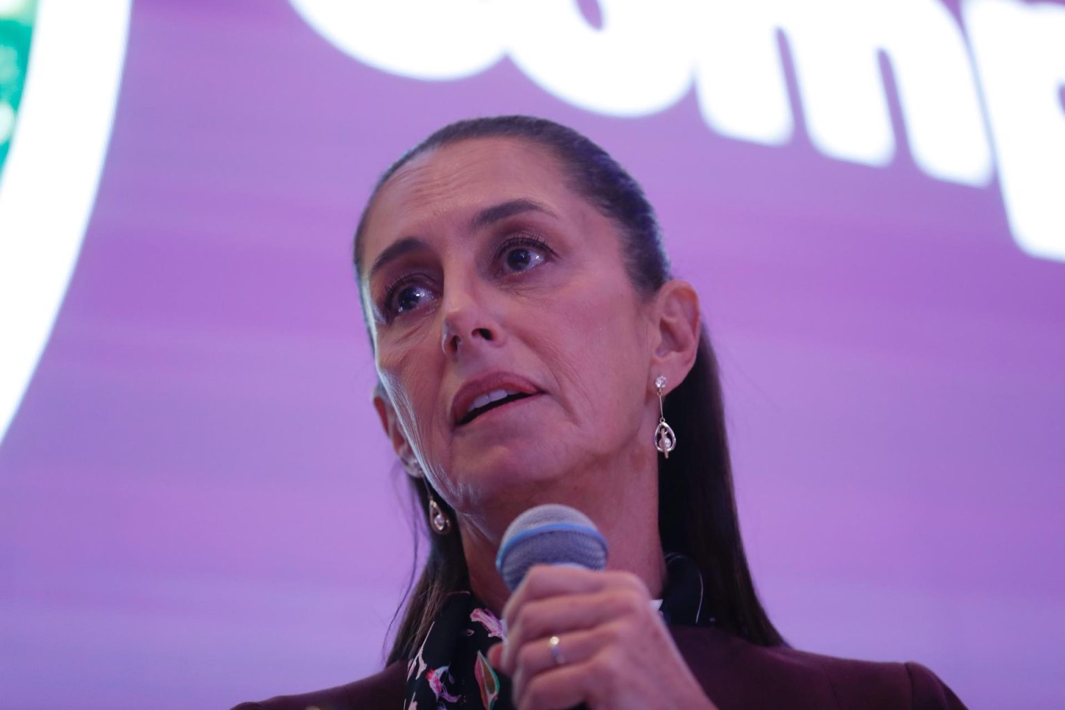 La candidata presidencial del oficialismo, Claudia Sheinbaum, habla hoy durante su reunión con empresarios estadounidenses de la American Society,en Ciudad de México(México). EFE/Sáshenka Gutiérrez