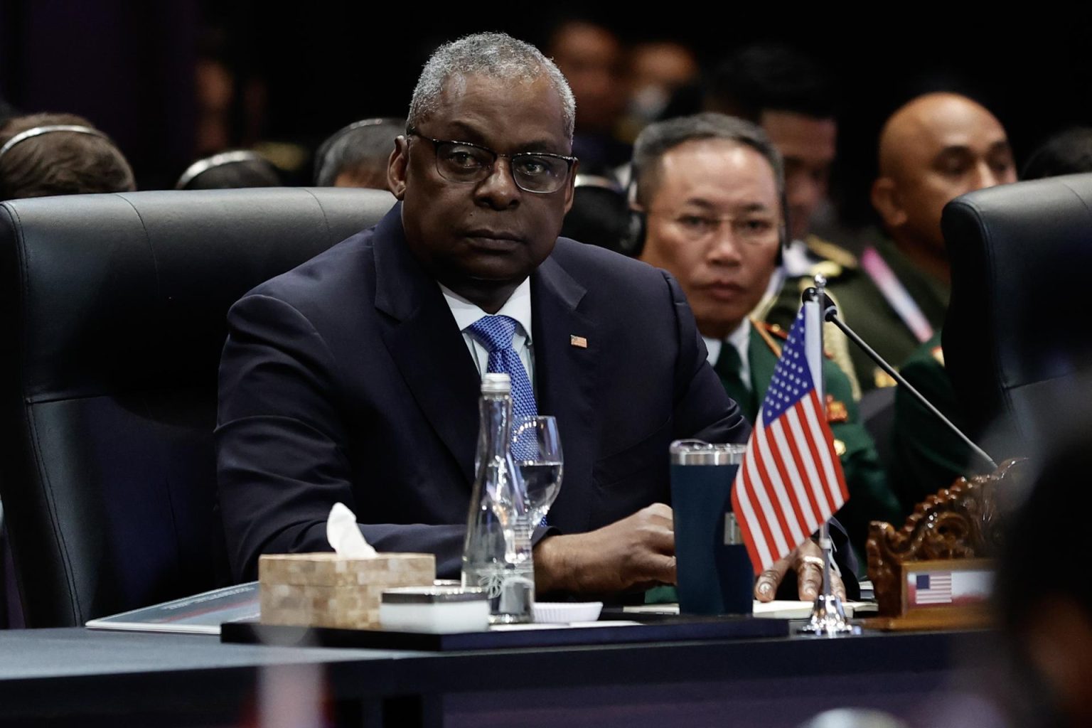 Fotografía de archivo fechada el 16 de noviembre de 2023 que muestra al Secretario de Defensa de los Estados Unidos, Lloyd Austin, durante la décima Reunión de Ministros de Defensa de la Asociación de Naciones del Sudeste Asiático (ASEAN), Plus, en Yakarta, Indonesia. EFE/ Willy Kurniawan