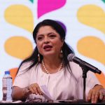 Fotografía de archivo de la ministra de Cultura, Alejandra Frausto, durante una rueda de prensa en la Ciudad de México (México). EFE/Jose Méndez