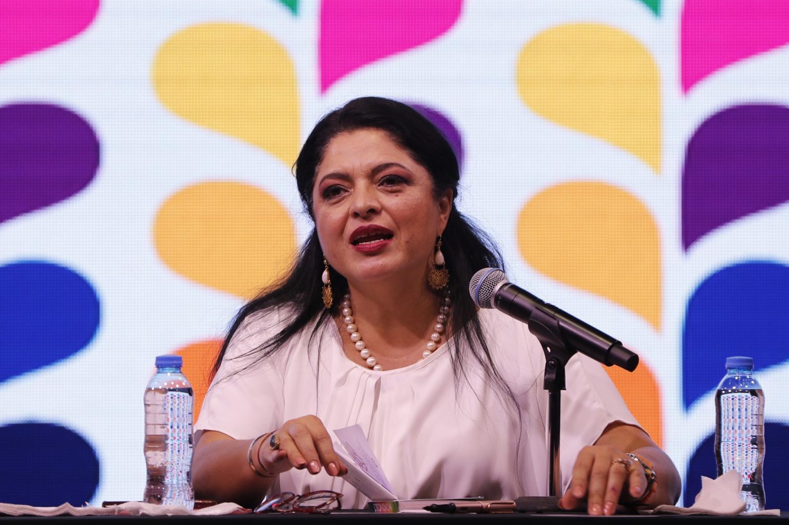 Fotografía de archivo de la ministra de Cultura, Alejandra Frausto, durante una rueda de prensa en la Ciudad de México (México). EFE/Jose Méndez