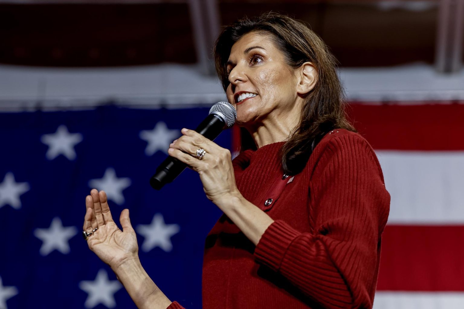 La exembajadora de Estados Unidos ante la ONU Nikki Haley, aspirante a la nominación presidencial republicana. EFE/EPA/Erik S. Lesser