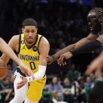 El jugador de los Indiana Pacers Tyrese Haliburton (i), en una fotografía de archivo. EFE/Cj Gunther