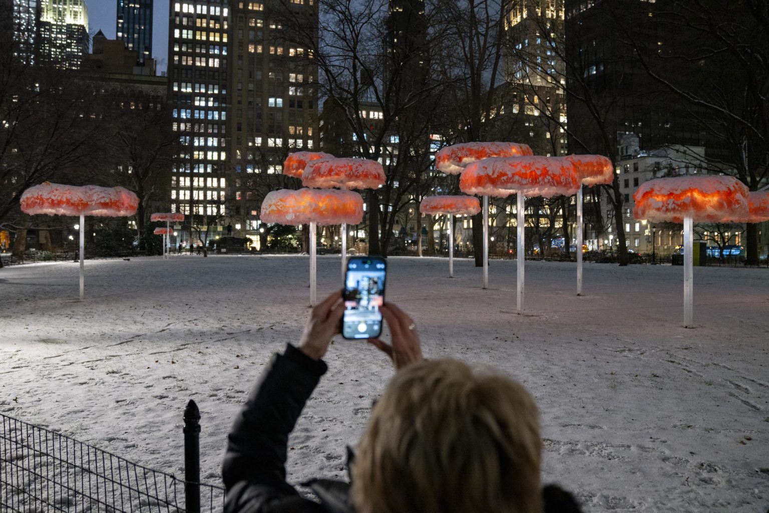 Fotografía de la obra "Dejar que el cielo sepa", de la artista argentina Ana María Hernado, una instalación que estará hasta el 17 de marzo en la plaza Madison Square Park, hoy en Manhattan, Nueva York (EE. UU). EFE/ Ángel Colmenares