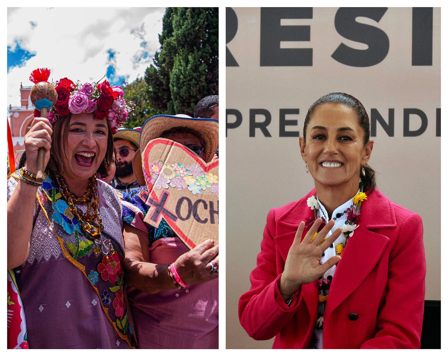 Combo de fotografías de archivo que muestra a las candidatas a la Presidencia de México Xóchitl Gálvez (i), por el opositor Frente Amplio por México, y Claudia Sheinbaum (d), por el oficialista Movimiento de Regeneración Nacional (Morena), durante actos de precampaña en Ciudad de México (México). EFE/ Carlos López/Felipe Gutiérrez/Archivo