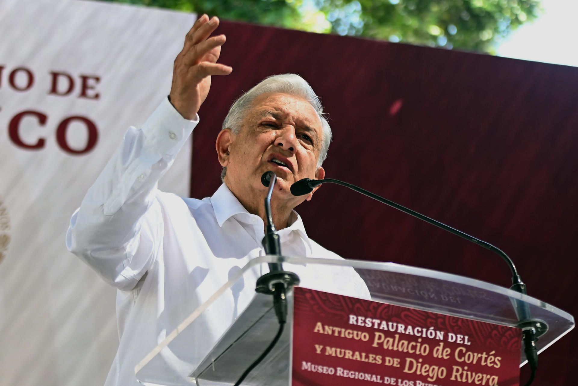 El presidente de México, Andrés Manuel López Obrador, habla hoy durante un acto protocolario en la ciudad de Cuernavaca, Morelos, (México). EFE/Tony Rivera
